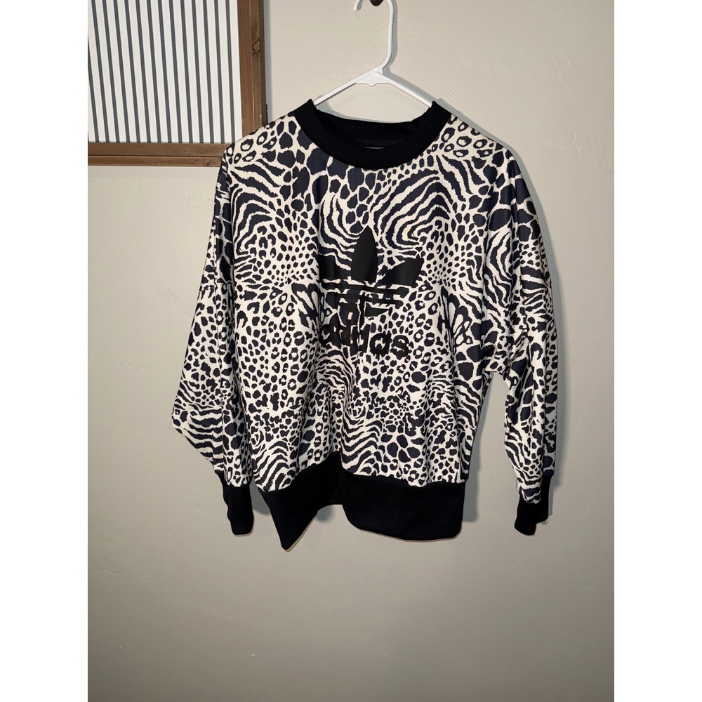 Adidas Originals Women Animal Print Trefoil Sweatshirt Leopard Zebra Black White View 2